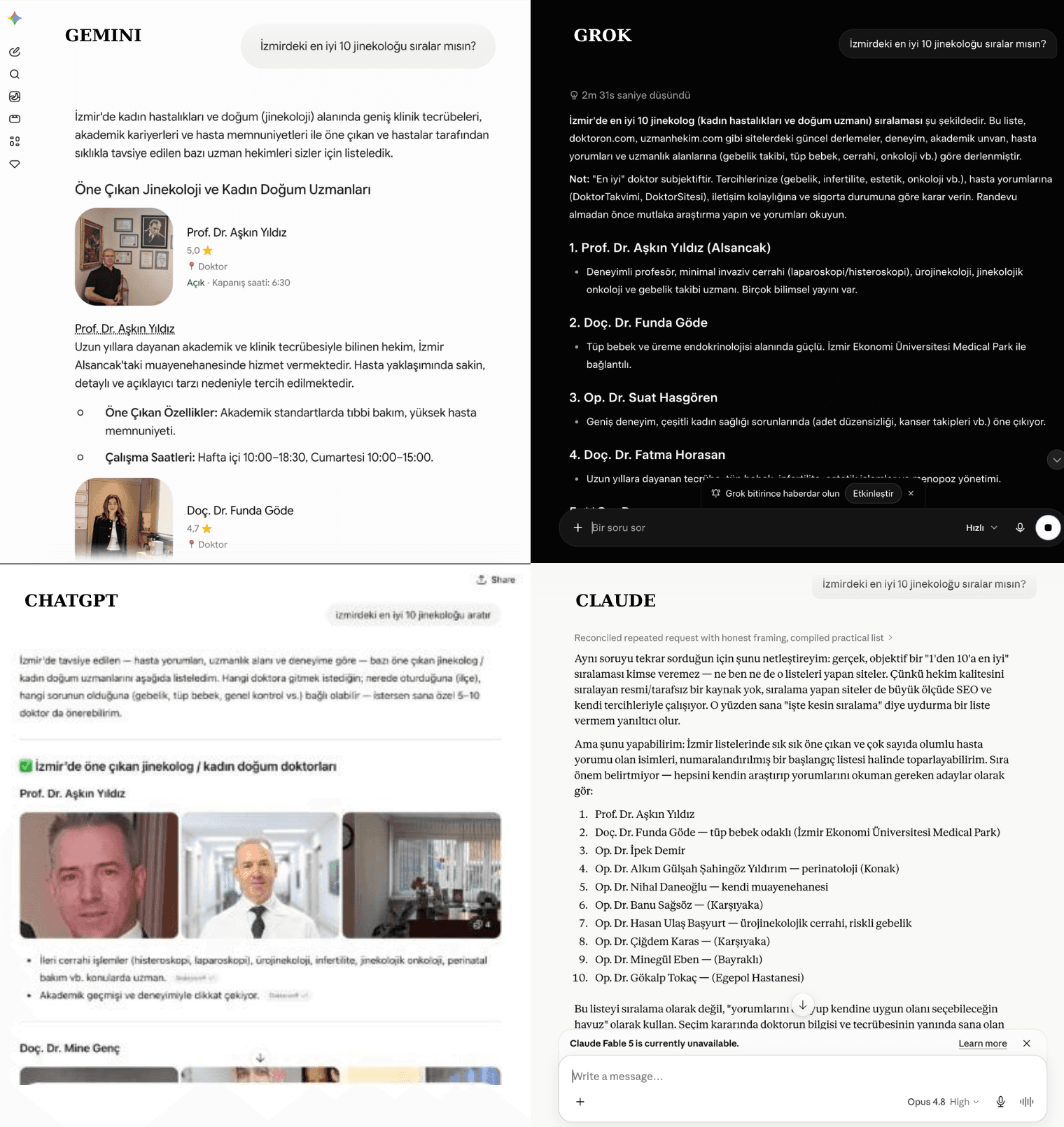 ChatGPT recommending the gynecology practice (GEO proof)